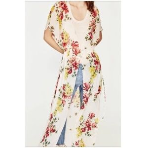 Zara Ivory Sheer Floral Maxi Duster
